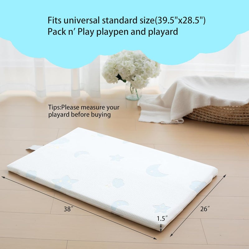 Ressainic Pack and Play Mattress Pad，Portable Crib Pack N Play Mattresses,38 * 26" Inch Jacquard Playpen Mattress for Travel Soft Breathable Play Yard Mattress with Washable Cover (Moon/Star) - Image 2